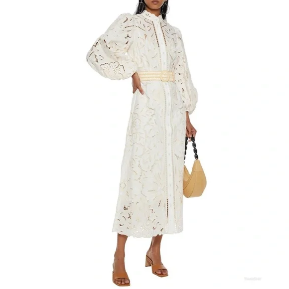 Zimmermann Dresses Zimmermann White Empire Belted Broderie